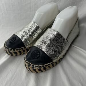 Silver/Black Cap Toe Flats BOUTIQUE Tory Burch Size 8